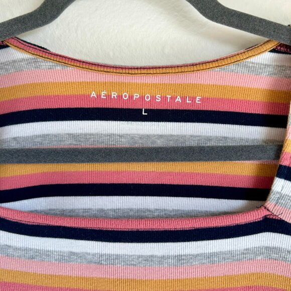 Aeropostale Ribbed Striped Long Sleeve Top | Size Large | Soft & Stretchy - Picture 2 of 4
